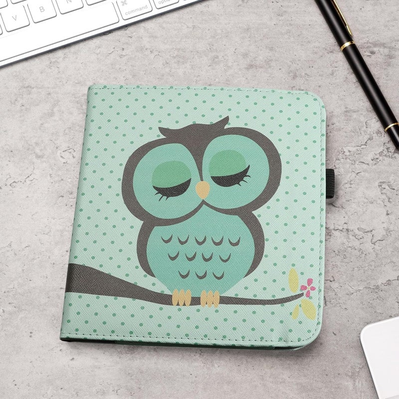 kwmobile Case Compatible with Kobo Libra Colour - Case PU Leather Cover with Magnet Closure, Stand, Strap, Card Slot - Sleeping Owl Turquoise/Brown/Mint - Image 3